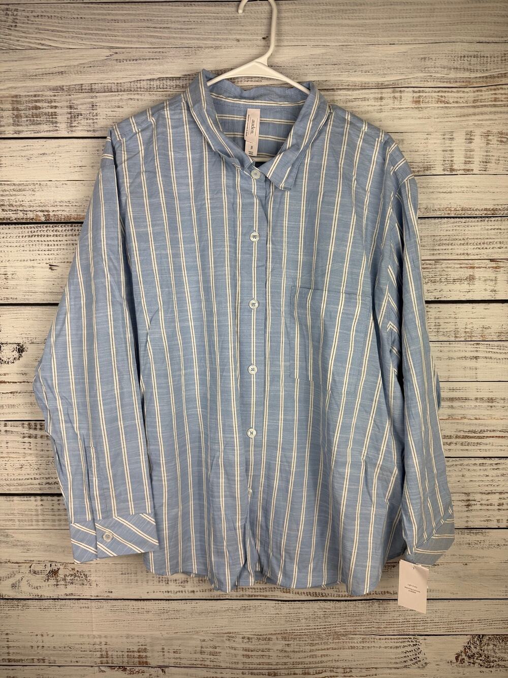 Auden Light Blue Stripe Cotton Sleep Pajama Top Button Down NEW XXL Classic